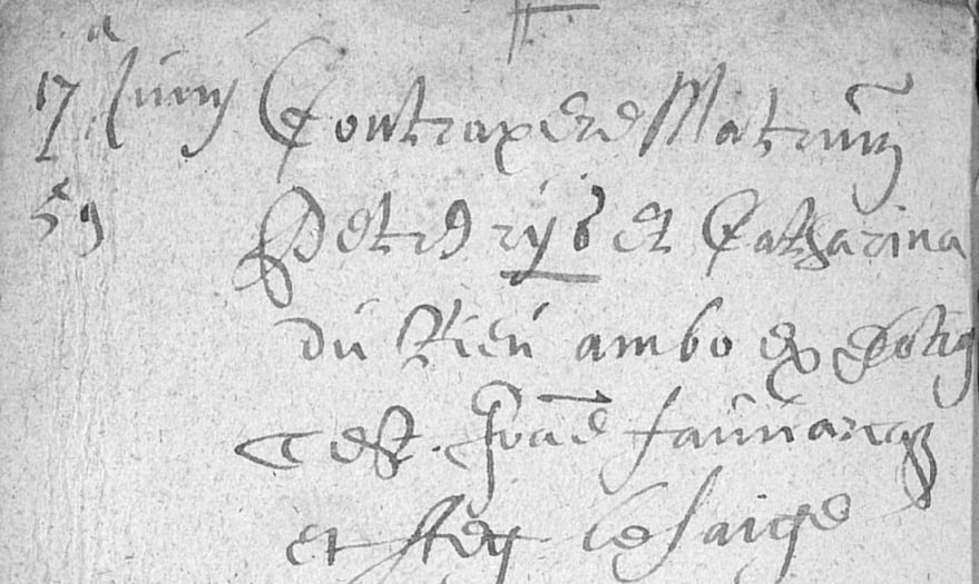 Huwelijksakte Petrus Rijs en Lucia Du Hem 17 juni 1659