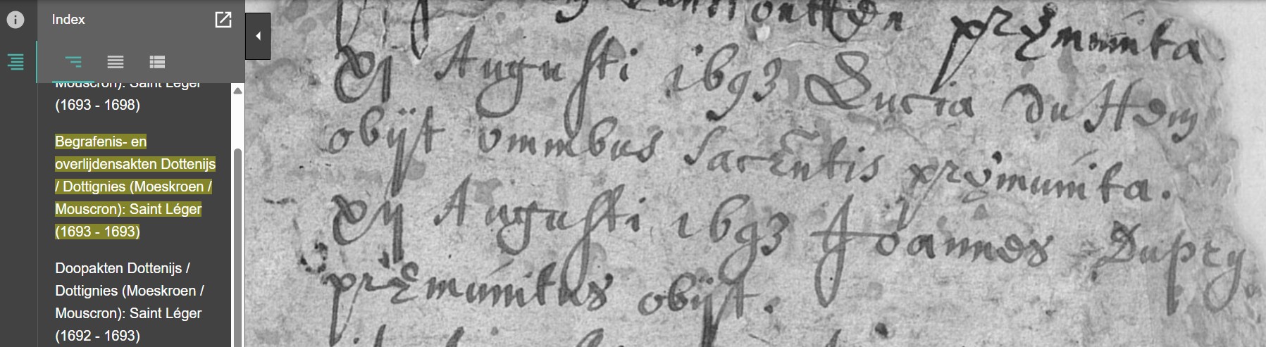 Overlijdensakte Lucia Du Hem 1693