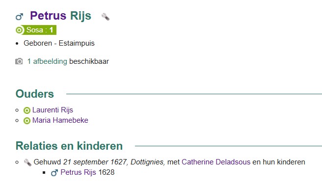 Fiche Petrus Rijs (Rond 1600) Klik voor Geneanet